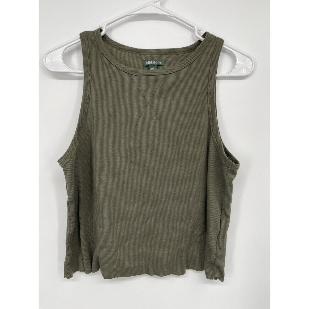 Wild Fable Medium Tank Top Women Olive Green Ribbed Cropped Crew Neck Sleeveless